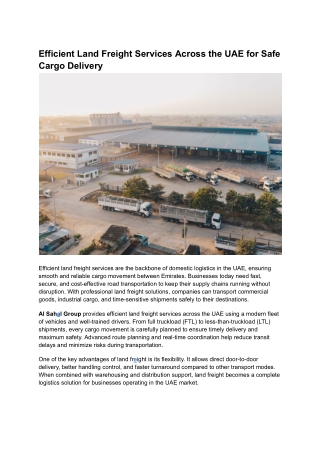 Efficient Land Freight Services Across the UAE for Safe Cargo Delivery