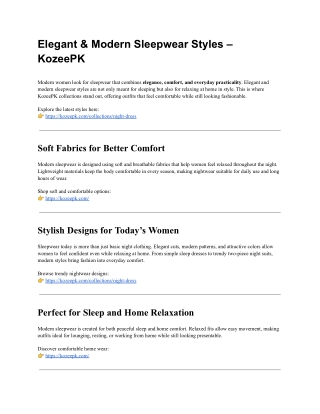 Elegant & Modern Sleepwear Styles – KozeePK