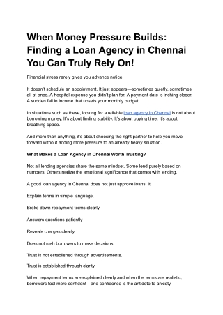 When Money Pressure Builds_ Finding a Loan Agency in Chennai You Can Truly Rely On