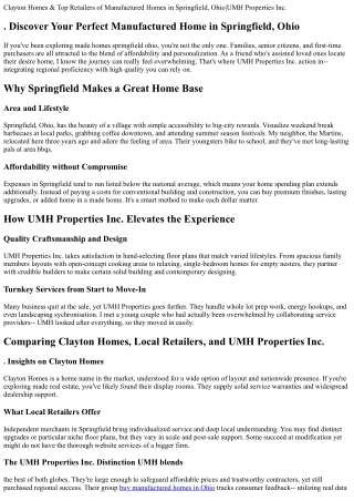 . Clayton Homes & Top Retailers of Manufactured Homes in Springfield, Ohio|UMH P