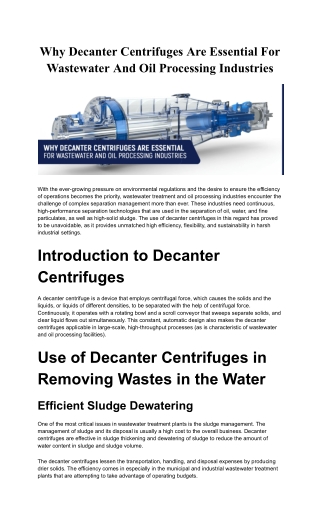 _Why Decanter Centrifuges Are Essential For Wastewater And Oil Processing Industries