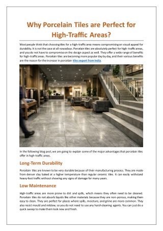 Why Do Designers Prefer Porcelain Tiles for High-Traffic Areas?