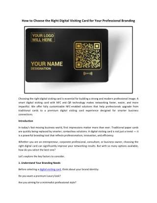 How to Choose the Right Digital Visiting Card for Your Professional Branding