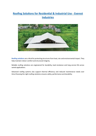 Roofing Solutions for Residential & Industrial Use - Everest Industries