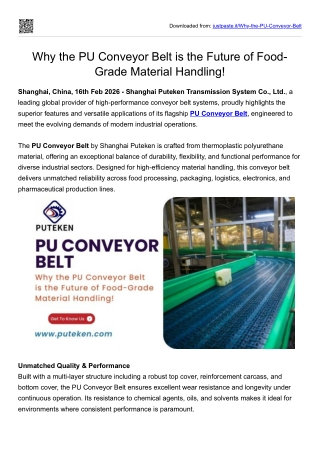 Why the PU Conveyor Belt is the Future of Food-Grade Material Handling!