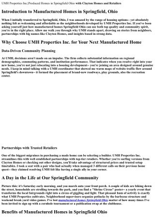 UMH Properties Inc.|Made Homes in Springfield Ohio with <strong>Clayton Homes</s