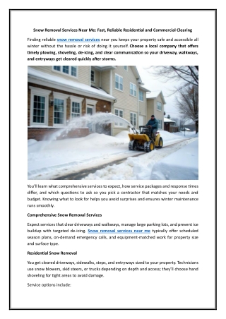 Snow Removal Services Near Me Fast, Reliable Residential and Commercial Clearing