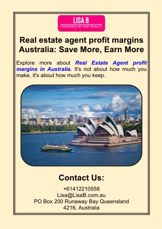 Real estate agent profit margins Australia Save More, Earn More