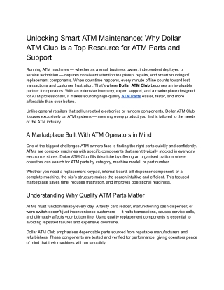 Unlocking Smart ATM Maintenance_ Why Dollar ATM Club Is a Top Resource for ATM Parts and Support