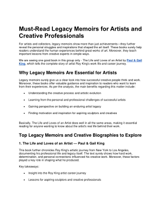 Must-Read Legacy Memoirs for Artists and Creative Professionals