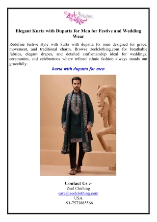 Elegant Kurta with Dupatta for Men for Festive and Wedding Wear