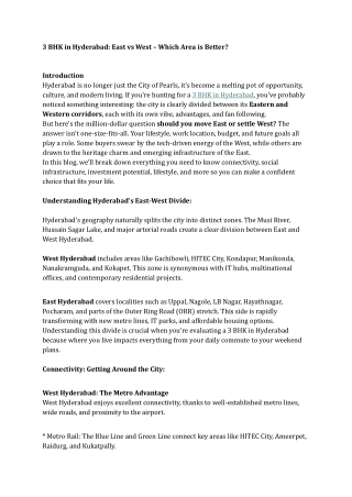 3 BHK in Hyderabad East vs West – Which Area is Better