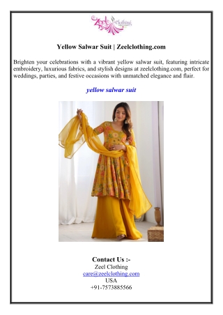 Yellow Salwar Suit Zeelclothing.com