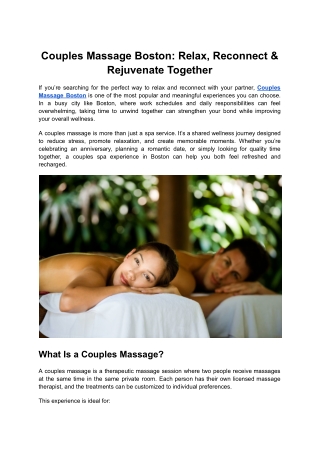 Couples Massage Boston_ Relax, Reconnect & Rejuvenate Together