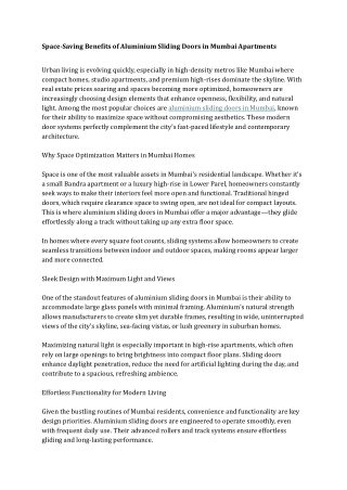 Space-Saving Benefits of Aluminium Sliding Doors in Mumbai Apartments