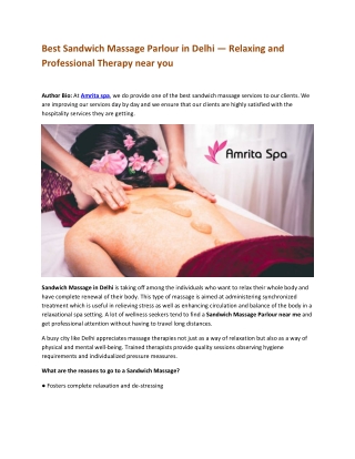 Best Sandwich Massage Parlour in Delhi Relaxing and Professional Therapy near you