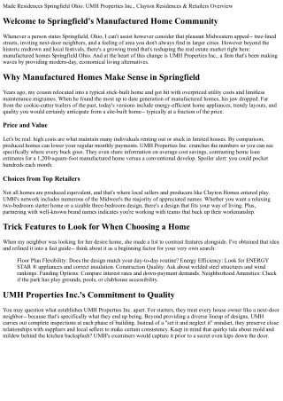 Manufactured Homes Springfield Ohio: UMH Properties Inc., Clayton Homes & Retail
