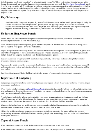 Real Costs of Installing Access Panels on a Budget