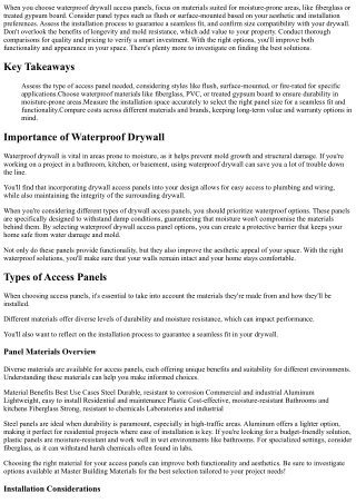 Choosing Waterproof Drywall Access Panel Solutions