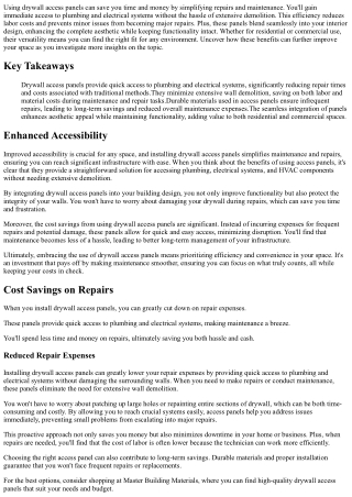 Cost-Effective Benefits of Drywall Access Panels