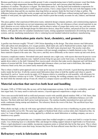 Biomass Gasification Systems: Fabrication Challenges and Solutions