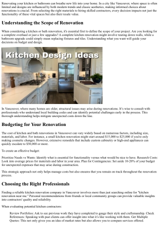 Kitchen and Bath Renovations: Transforming Your Home in Vancouver