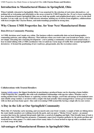 UMH Properties Inc.|Made Homes in Springfield Ohio with <strong>Clayton Homes</s