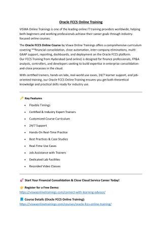 Oracle FCCS Online Coaching Classes In India, Hyderabad