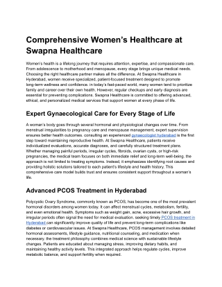 Comprehensive Women’s Healthcare at Swapna Healthcare