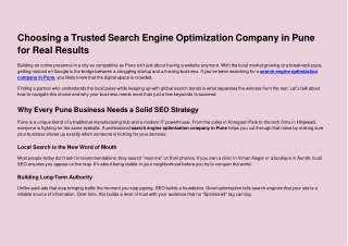 Choosing a Trusted Search Engine Optimization Company in Pune for Real Results