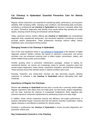 Car Checkup in Hyderabad_ Essential Preventive Care for Vehicle Performance