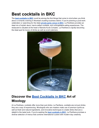 Best cocktails in BKC