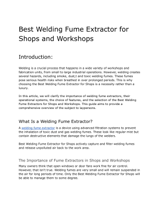 Best Welding Fume Extractor for Shops and Workshops