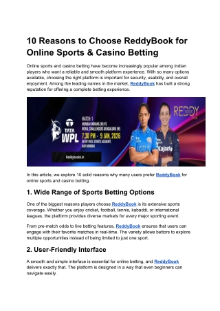 10 Reasons to Choose ReddyBook for Online Sports & Casino Betting