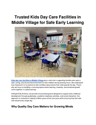 Trusted Kids Day Care Facilities in Middle Village for Safe Early Learning