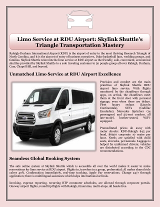 Limo Service at RDU Airport Skylink Shuttle's Triangle Transportation Mastery