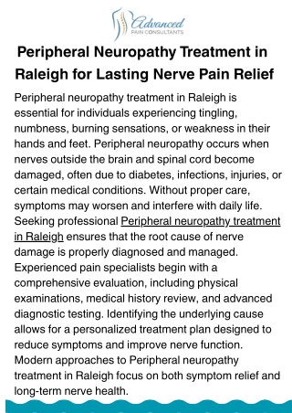 Peripheral Neuropathy Treatment in Raleigh to Restore Comfort and Stability