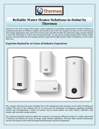 Reliable Water Heater Solutions in Dubai by Thermea