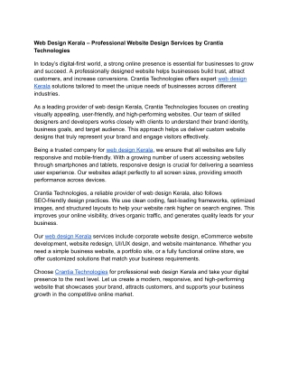 Web Design Kerala – Professional Website Design Services by Crantia Technologies