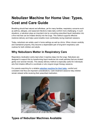Nebulizer Machine for Home Use: Types, Cost and Care Guide