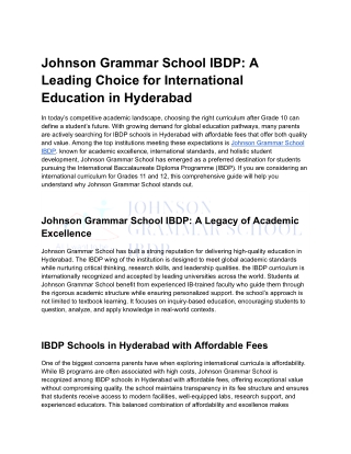 Johnson Grammar School IBDP_ A Leading Choice for International Education in Hyderabad