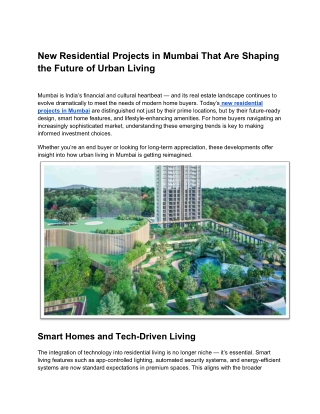 New Residential Projects in Mumbai That Are Shaping the Future of Urban Living