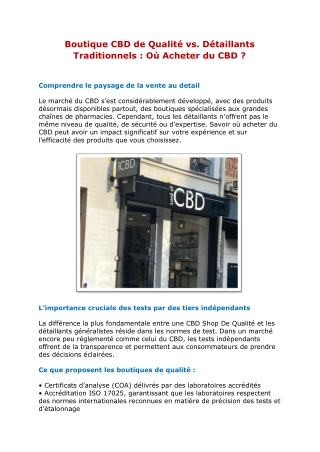 Boutique CBD de Qualité vs. Détaillants Traditionnels : Où Acheter du CBD ?