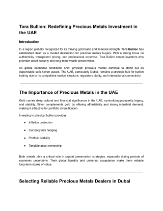 Tora Bullion_ Redefining Precious Metals Investment in the UAE