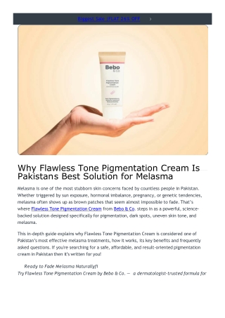 Flawless Tone Pigmentation Cream for Daily Skincare