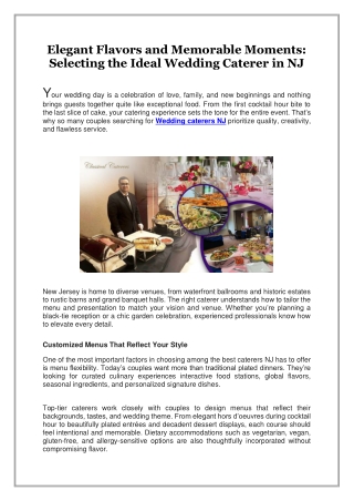 Elegant Flavors and Memorable Moments, Selecting the Ideal Wedding Caterer in NJ