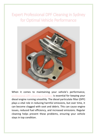 Expert Professional DPF Cleaning in Sydney for Optimal Vehicle Performance