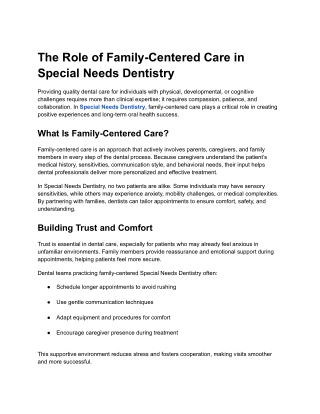 The Role of Family-Centered Care in Special Needs Dentistry