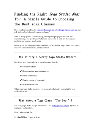 Finding the Right Yoga Studio Near You A Simple Guide to Choosing the Best Yoga Classes