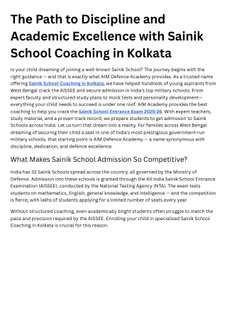 A Complete Preparation Journey with Sainik School Coaching in Kolkata
